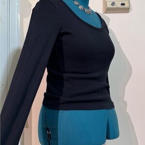 Source Unknown Black and Blue Fitted Long Sleeve Blouse
